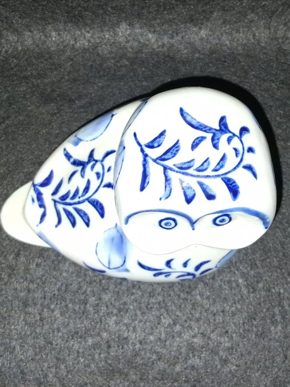 Vintage 70s Delft Blue & White Porcelain Owl Coin Bank Figurine with Stopper - Picture 2 of 9